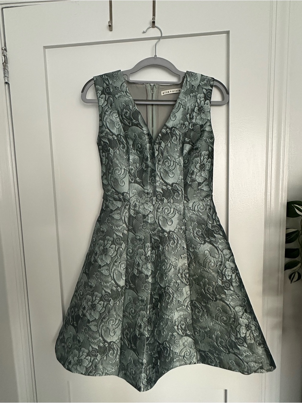 Alice + Olivia Sage Green Floral Jacquard Mini Dress